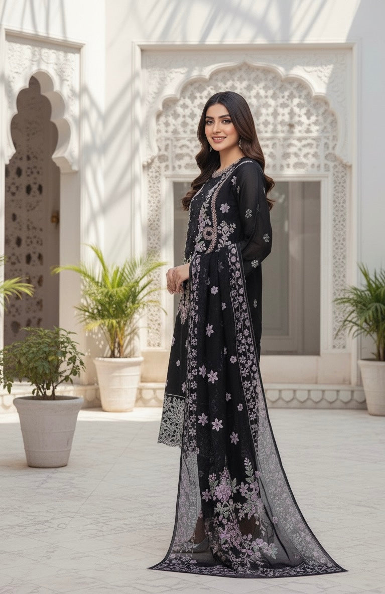 Full embroidery + handmade work goodlooking woman dress 3pc (fabric winter cotton)
