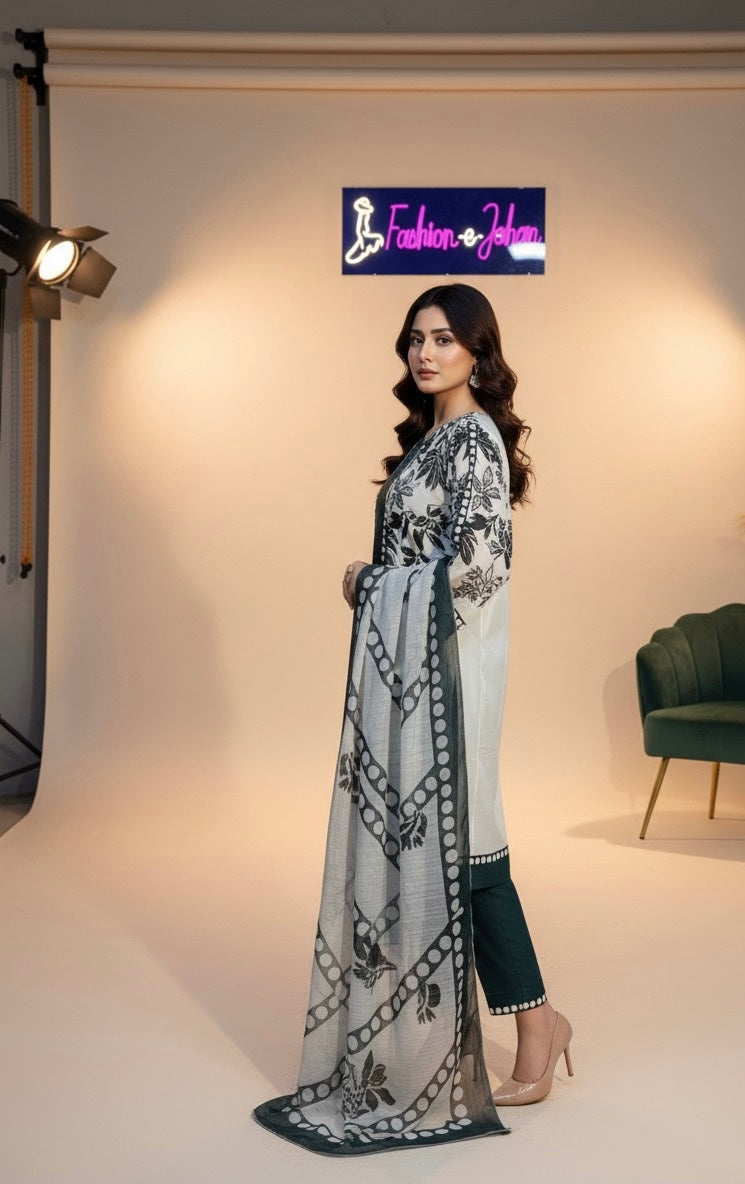 traditional Pakistani lawn suit 3pc suit