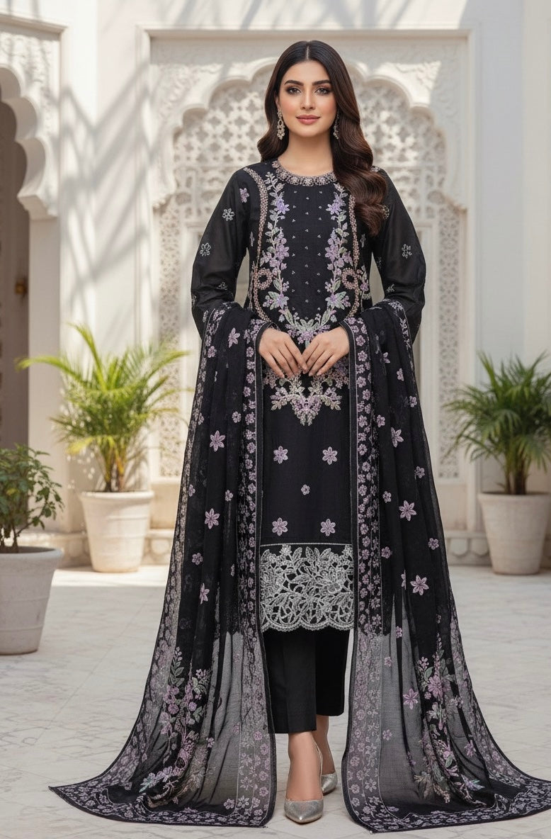 Full embroidery + handmade work goodlooking woman dress 3pc (fabric winter cotton)