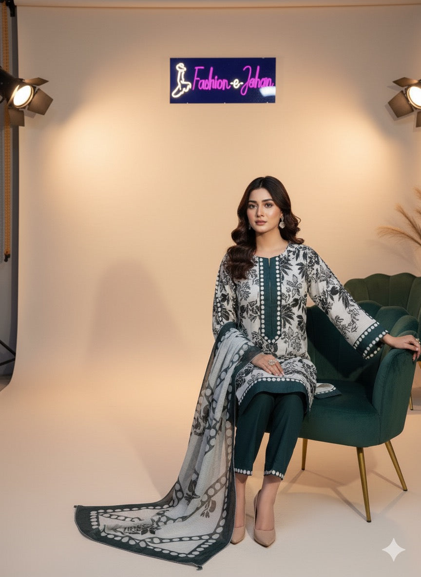 traditional Pakistani lawn suit 3pc suit