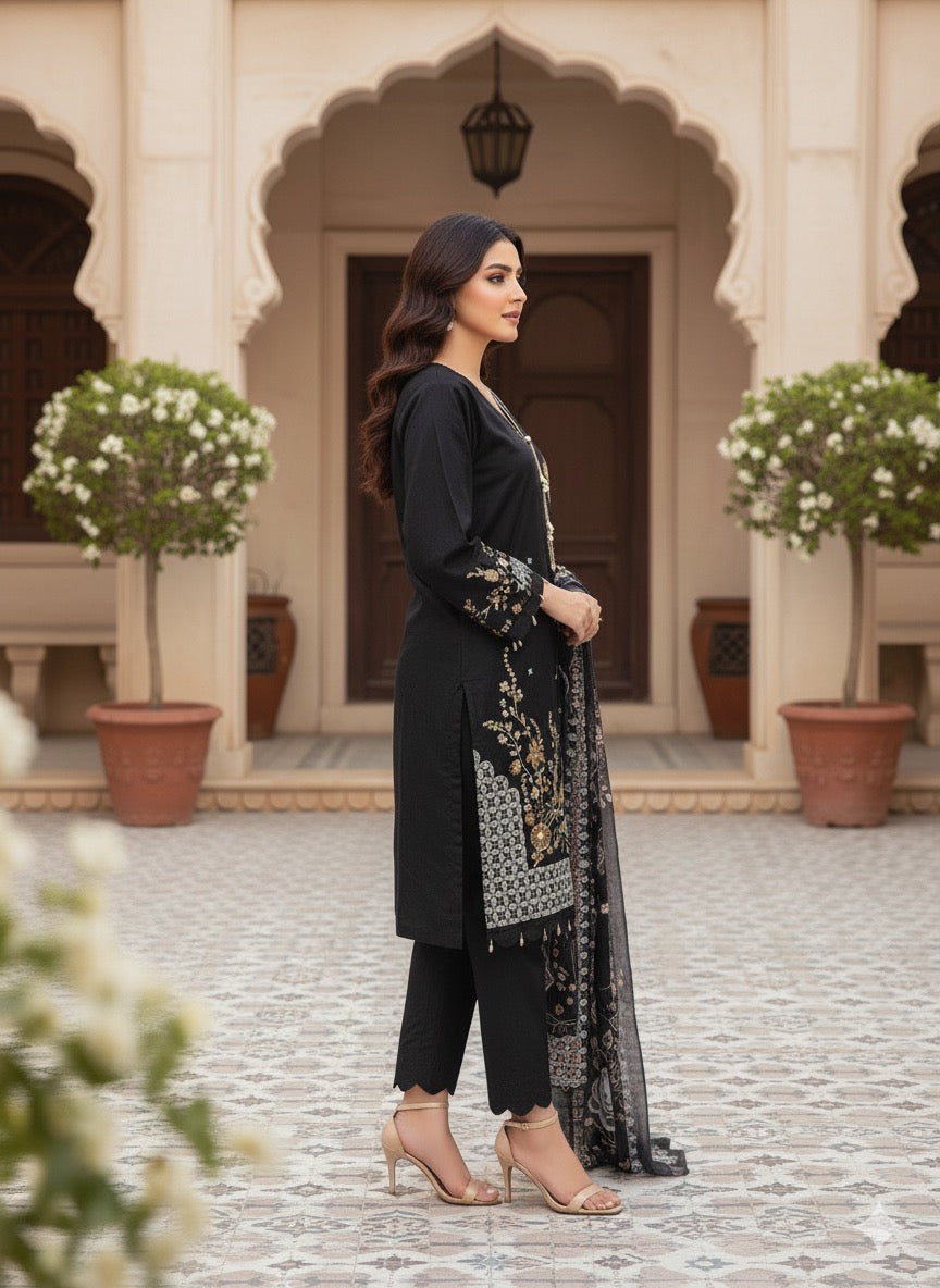 A sophisticated winter look with delicate craftsmanship — perfect for events,casual festive wear.
